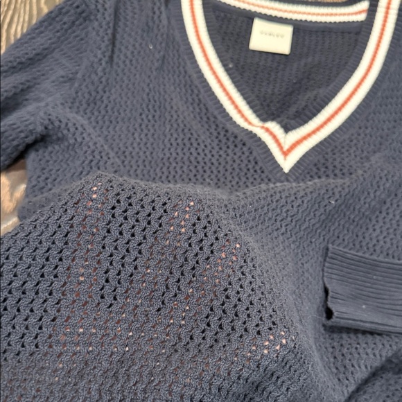 Barley Navy V-Neck knit Sweater with nrown and White Trim - Picture 3 of 3